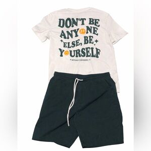 White Graphic Tee and forest green Shorts Set
